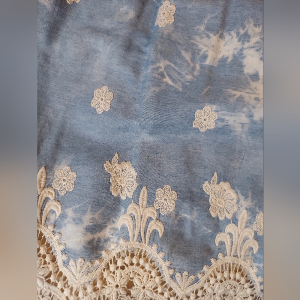 NWOT Union Of Angels Embroidered Blue And Cream Cotton Dress Bell Sleeves XS - Picture 9 of 14